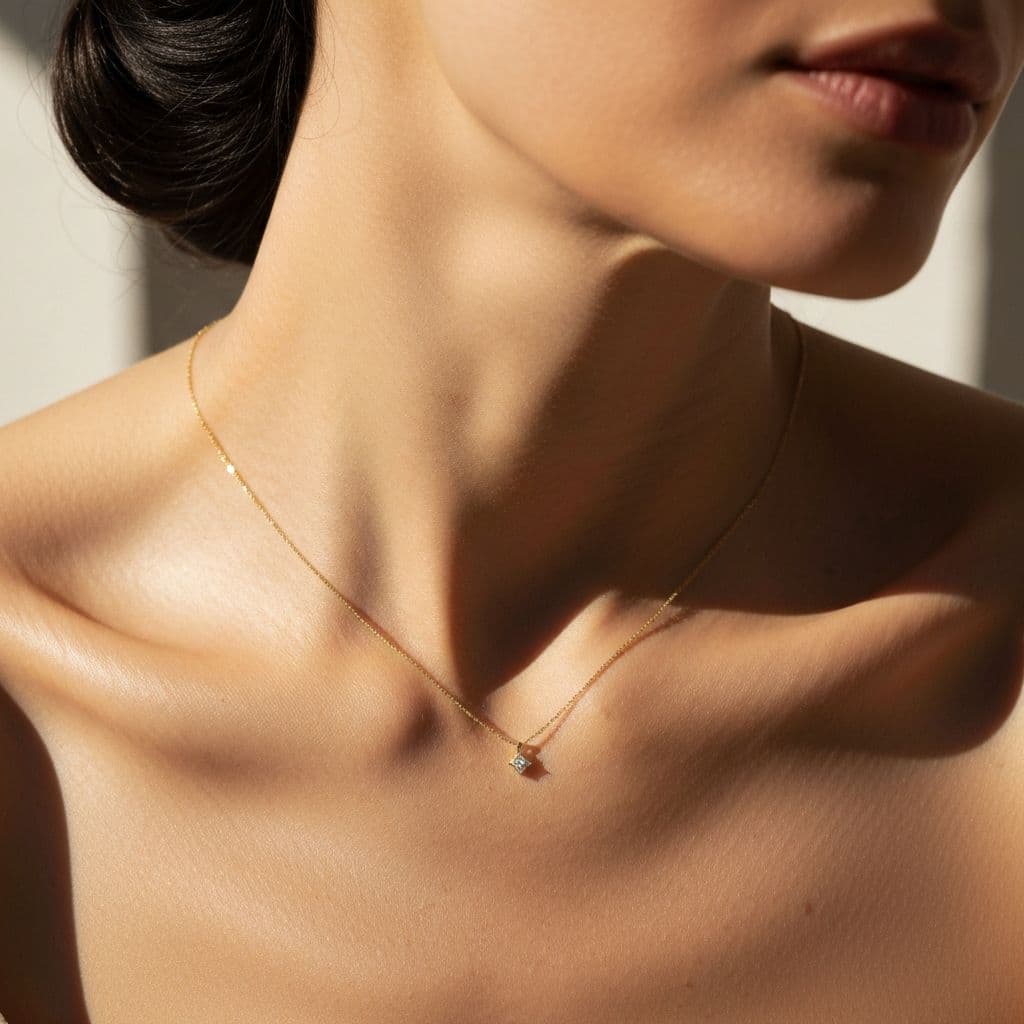 Woman wearing elegant gold necklace