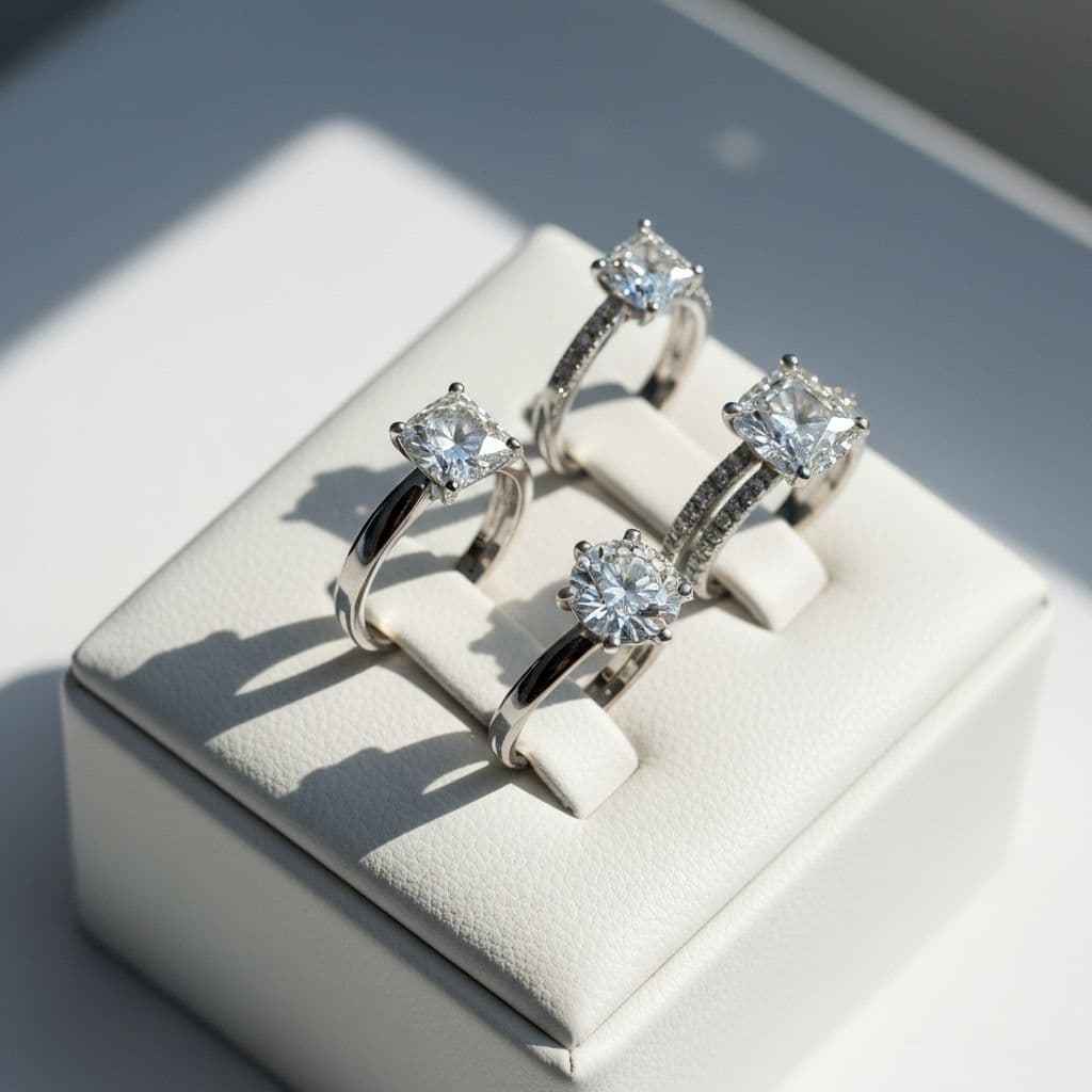 Elegant diamond rings on display