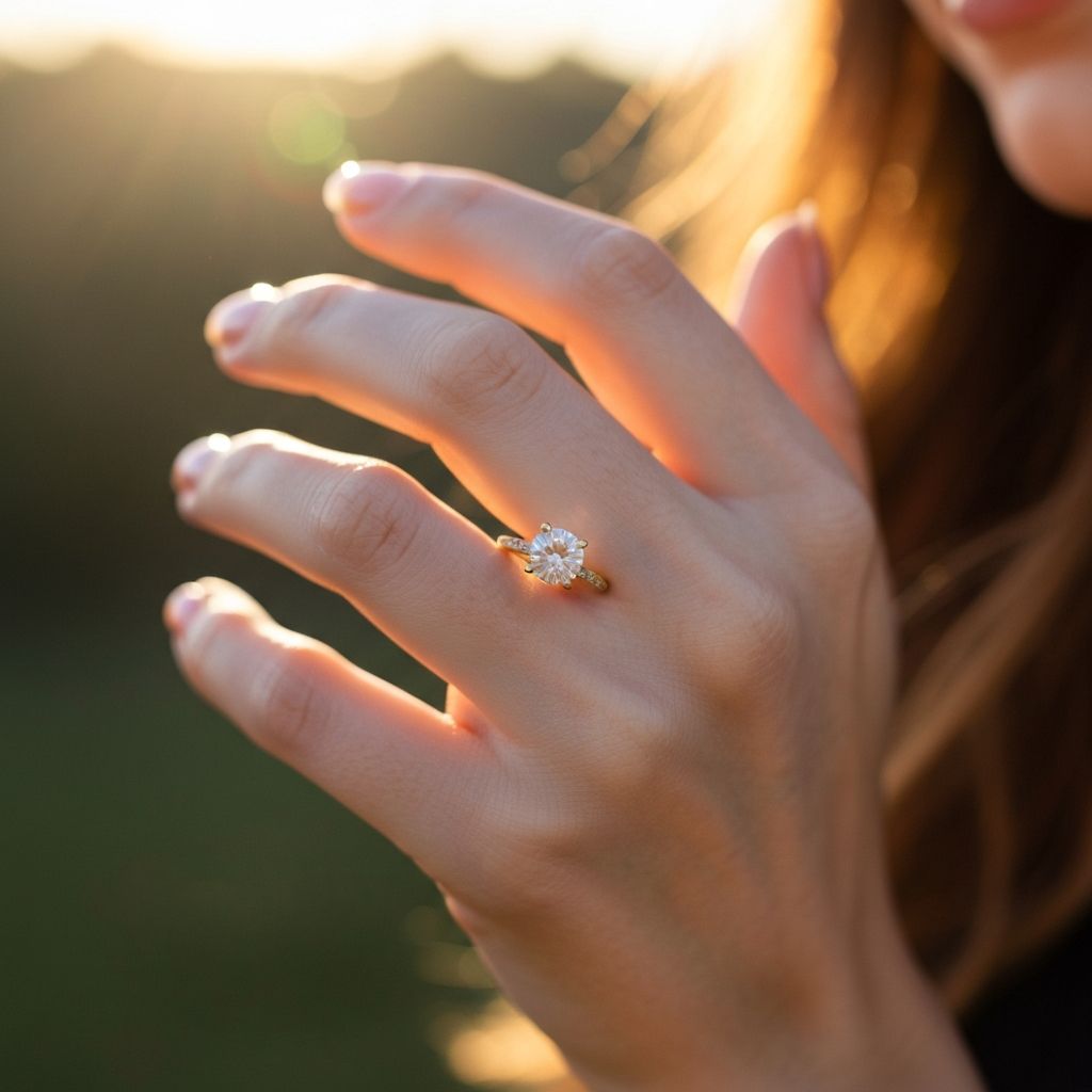 Customer wearing a diamond engagement ring